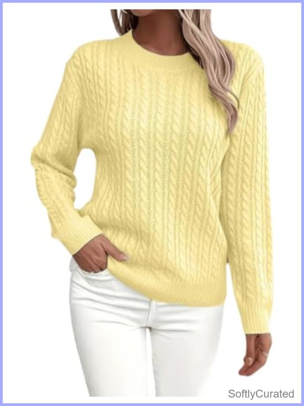 Cable Knit Crewneck Pullover Sweater Soft Cozy Chunky Oversized